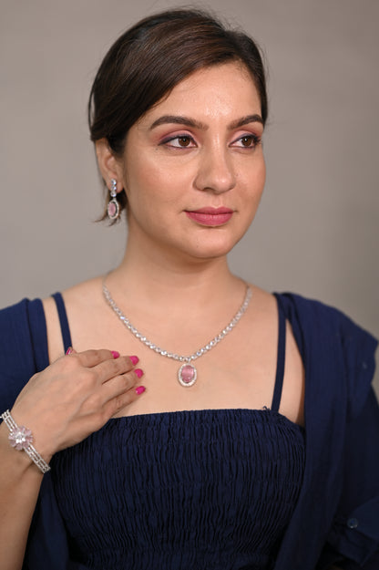 American Diamond Stunning Pink Quartz Necklace Set