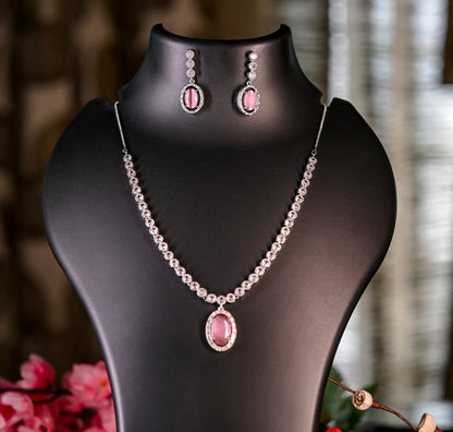 American Diamond Stunning Pink Quartz Necklace Set