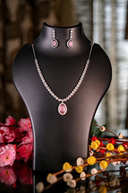 American Diamond Stunning Pink Quartz Necklace Set