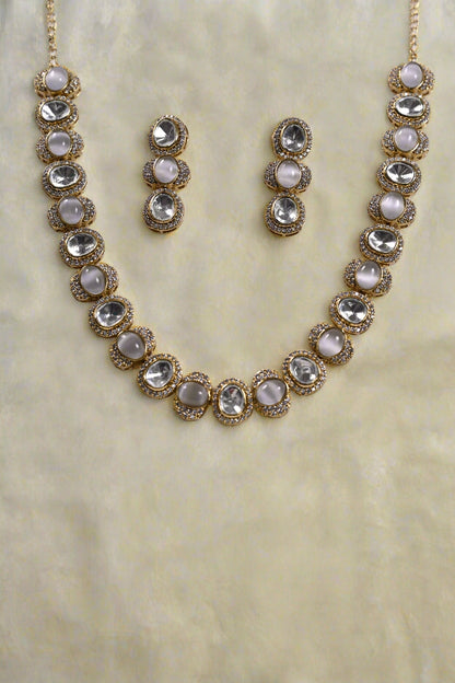 Moissanite CZ Kundan Single Line Necklace Set