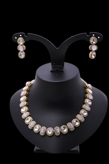 Moissanite CZ Kundan Single Line Necklace Set