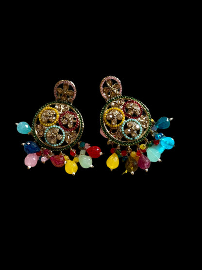 Vibrant Multicolored Natural Hydraulic Stone Kundan Earrings
