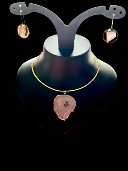 Natural Rose Quartz Gold Plated Pendant Necklace