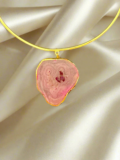 Natural Rose Quartz Gold Plated Pendant Necklace