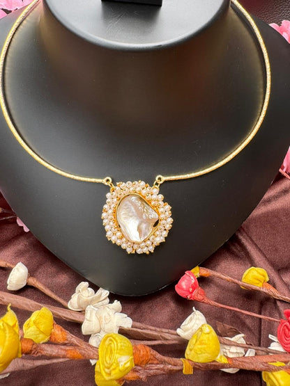Mother Of Pearl Pure Brass Hasli Statement Necklace Set