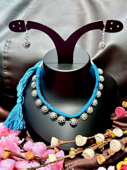 Fusion Oxidized Silver Thread Choker Set