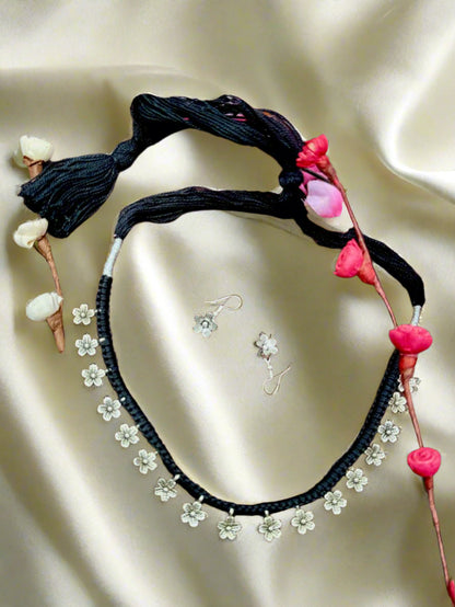 Fusion Oxidized Silver Black Thread Choker Set