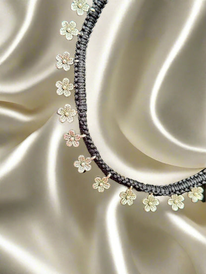 Fusion Oxidized Silver Black Thread Choker Set