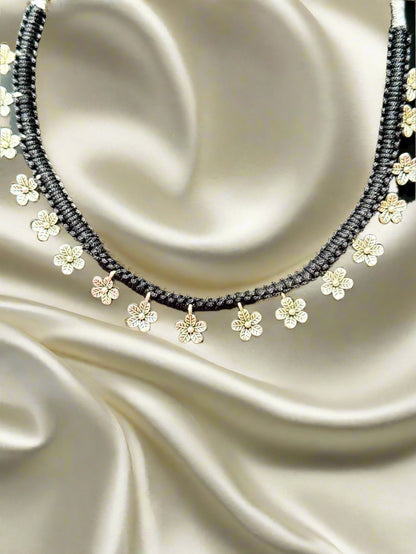 Fusion Oxidized Silver Black Thread Choker Set