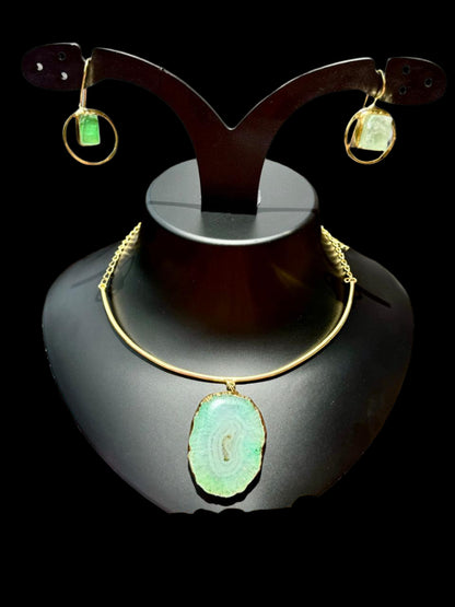 Natural Cosmos Agate Slice Pendant Necklace