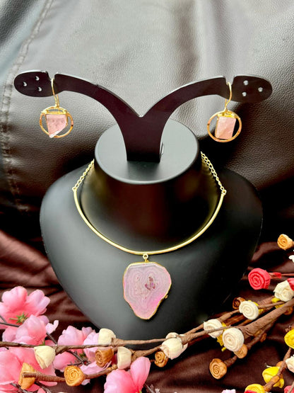 Natural Rose Quartz Gold Plated Pendant Necklace