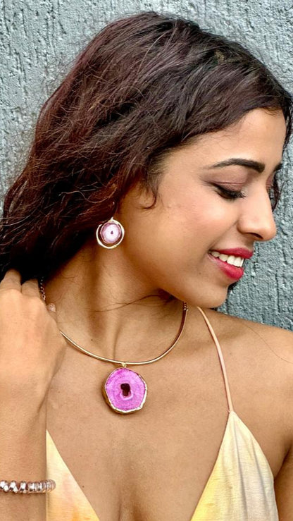 Natural Cosmos Purpurite Stone Pendent Necklace Set