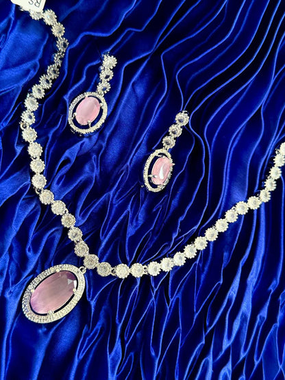 American Diamond Stunning Pink Quartz Necklace Set